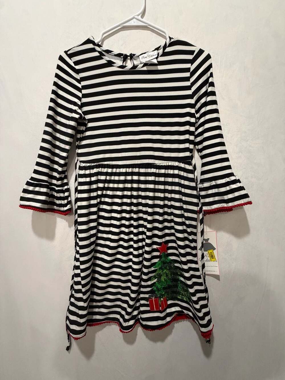 Rare Editions Girls Striped Christmas Dress with Sequin Tree size 14 kids